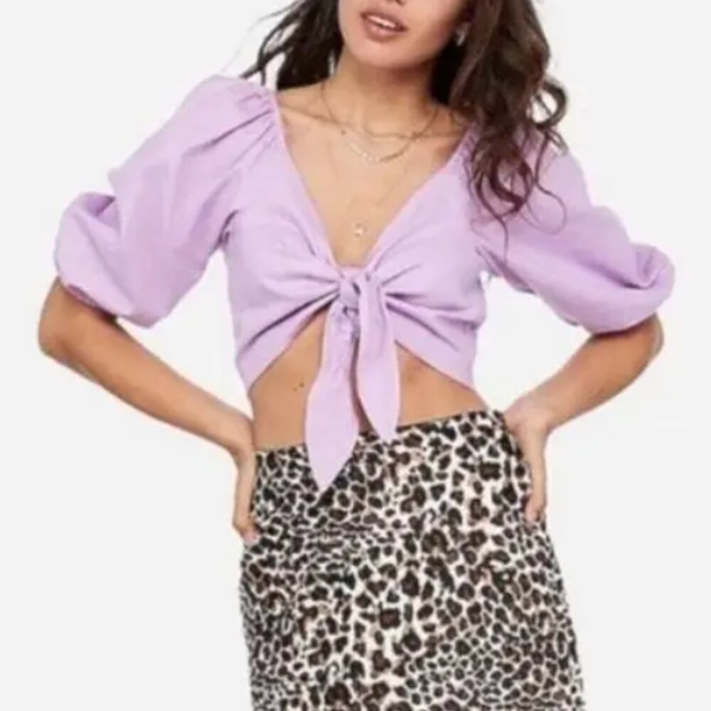 NWT Express x Rocky Barnes | Linen & Cotton Lavender Tie Front Crop Top | Medium